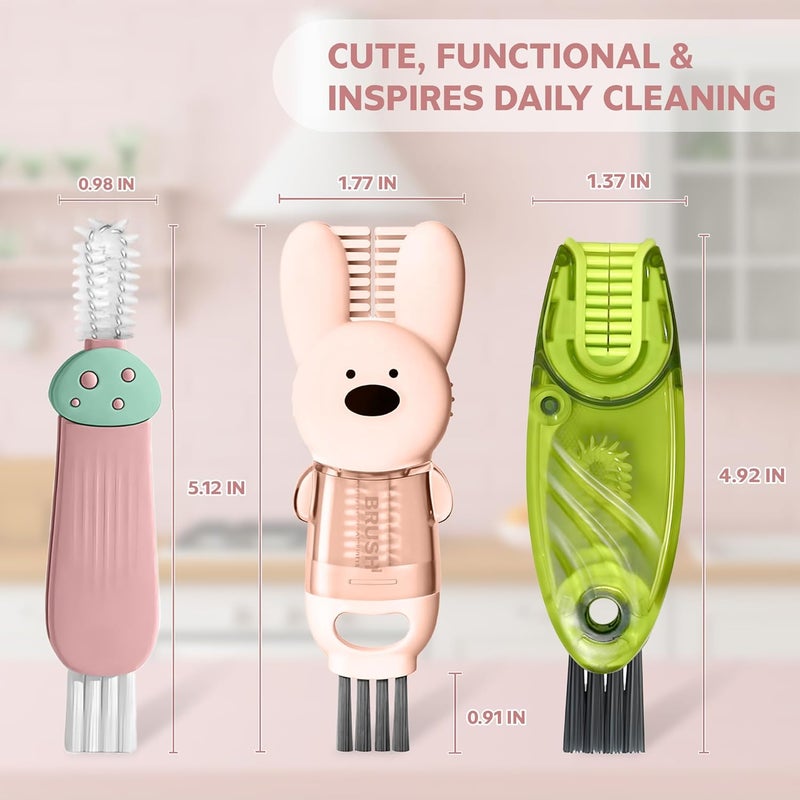 ANSOTHIN Cup Lid Cleaning Brush, Multifunctional Set with 3 in 1 Lid Cleaner and Two 4 in 1 Cup Lid Cleaning Brushes, Cleaning Brush Tool for Bottles, Straws, Tumblers, Travel Mug Caps, Portable Kit (Pink) - Image 3
